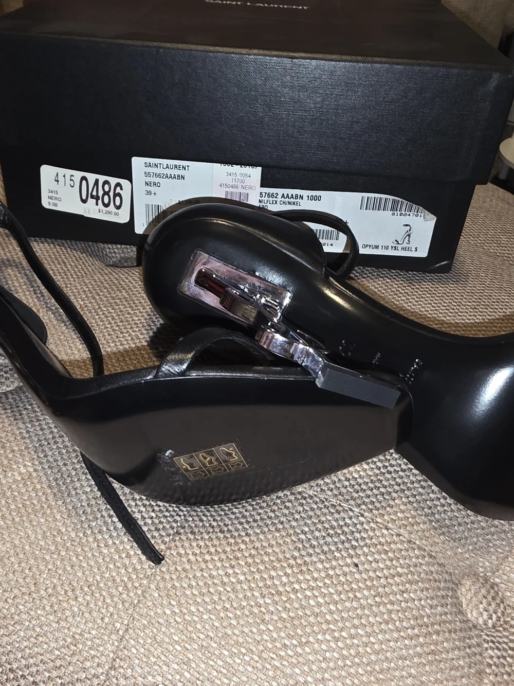 Saint Laurent Black Leather YSL Logo Heels - Picture 3 of 3